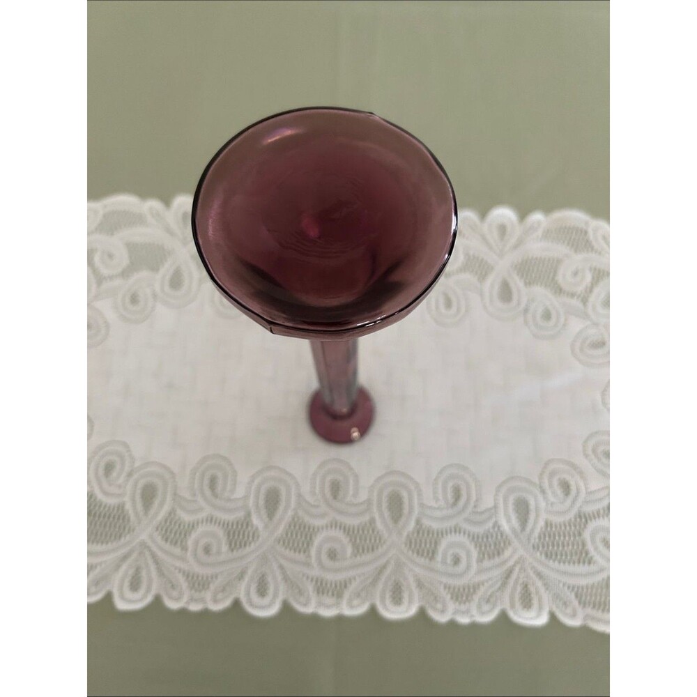 Vtg Amethyst Ribbed Art Glass Bud Vase 12 in high,  round base. - Picture 3 of 5